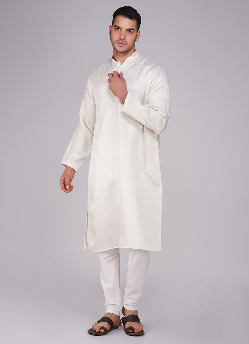 Buy Men's Cream Jacquard Kurta Set