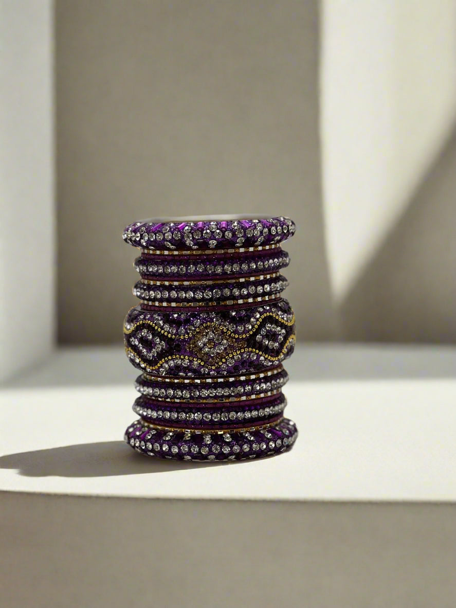 Luxury Purple & Gold Diamante Bangle Set