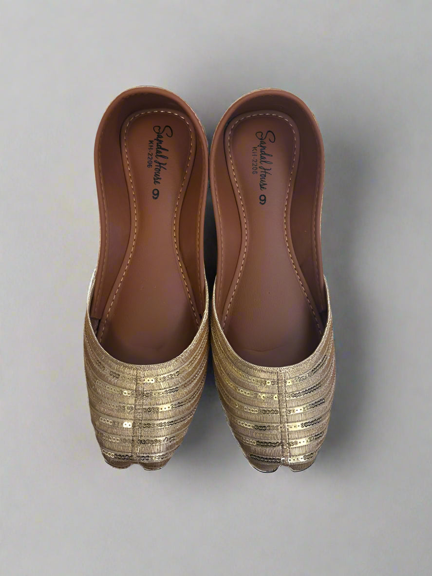 Resham Thread Sequins Juttis Gold