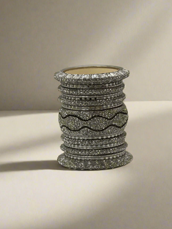 Luxury Silver Diamante Bangle Set