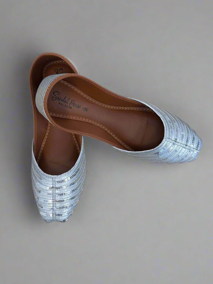 Resham Thread Sequins Juttis Silver