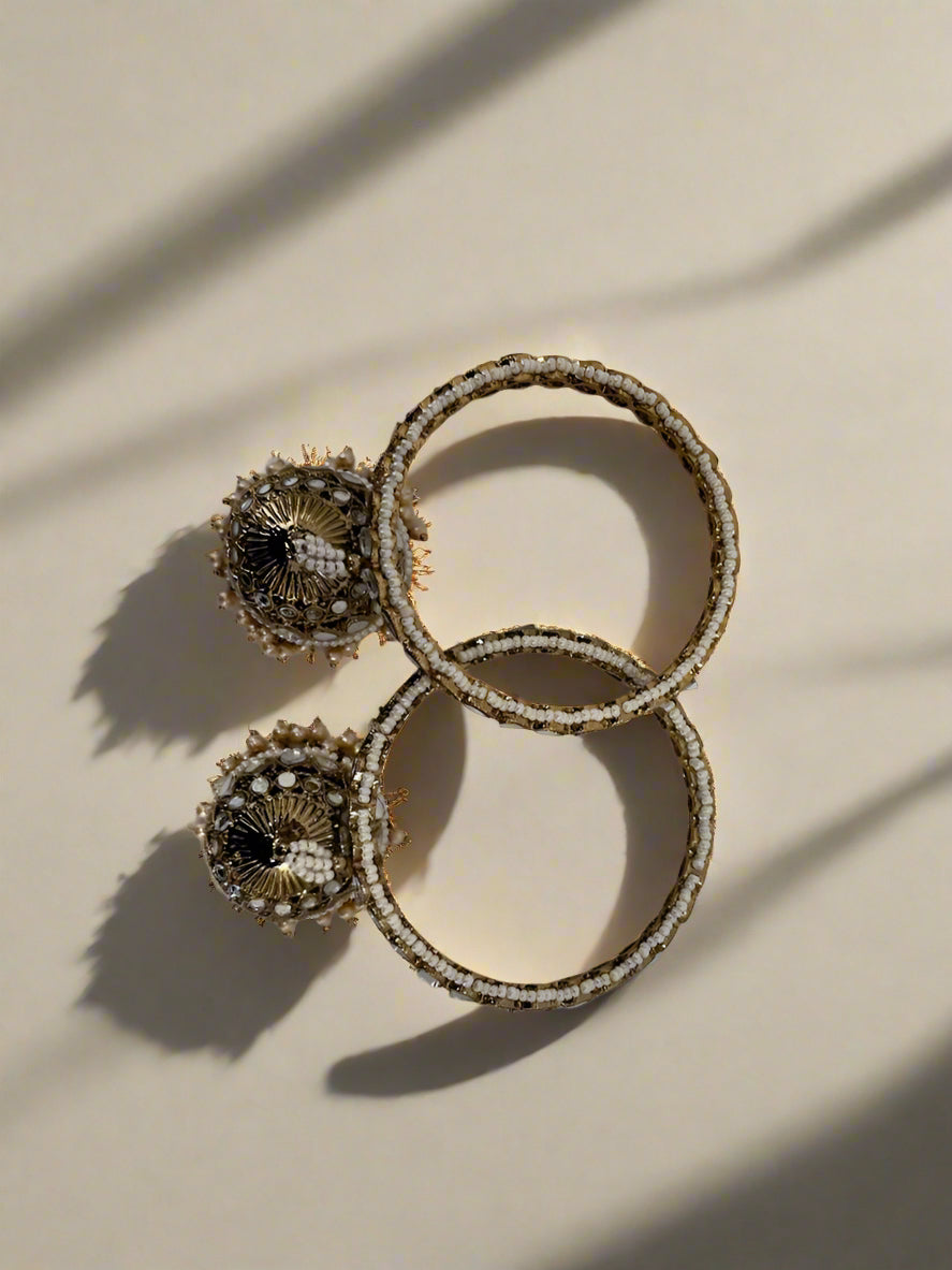 Mirror Plus Pearl Bangle in Gold Colour with Jumk