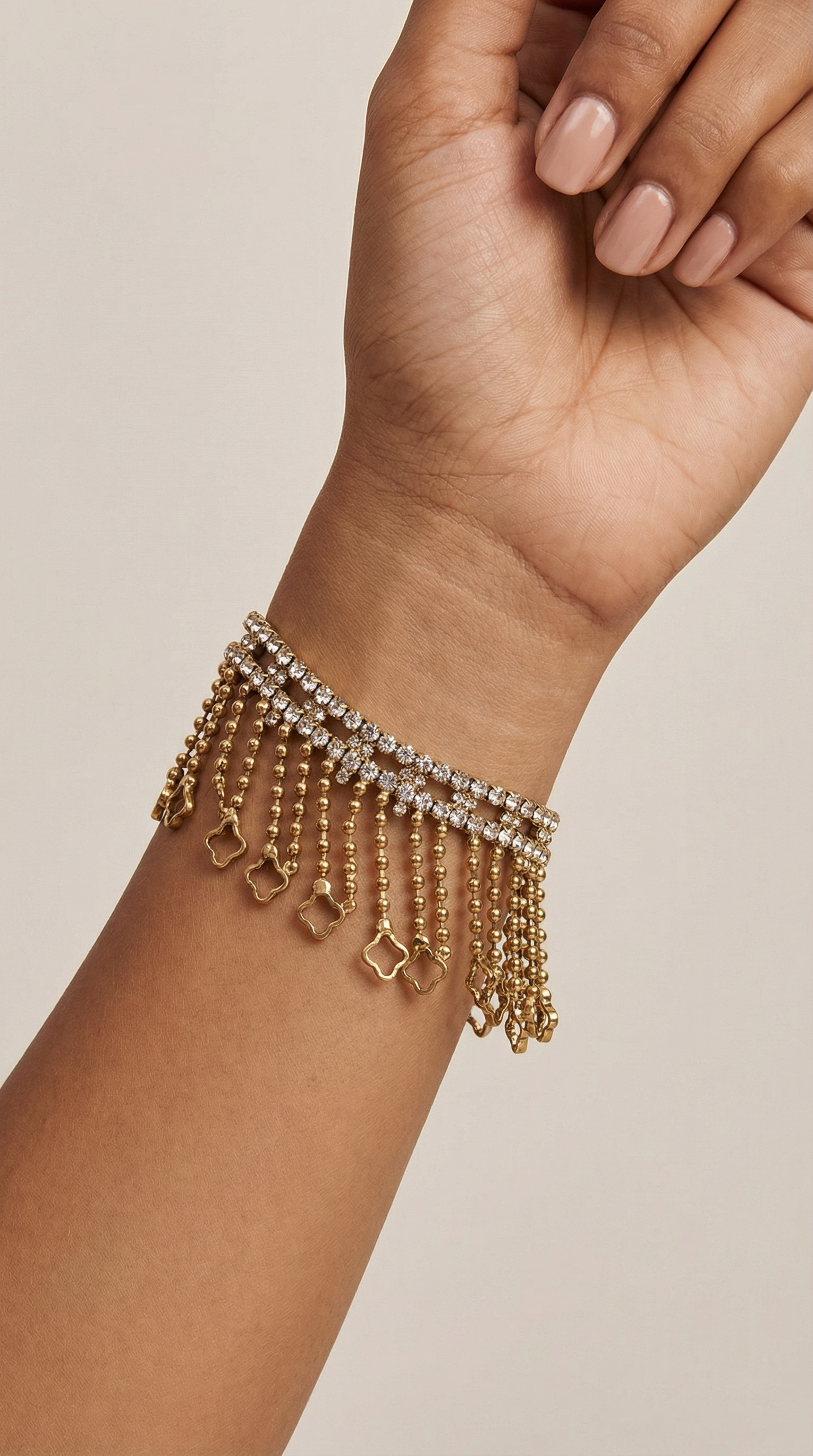 Gold Plated Diamante Stretch Bracelet with Droplet