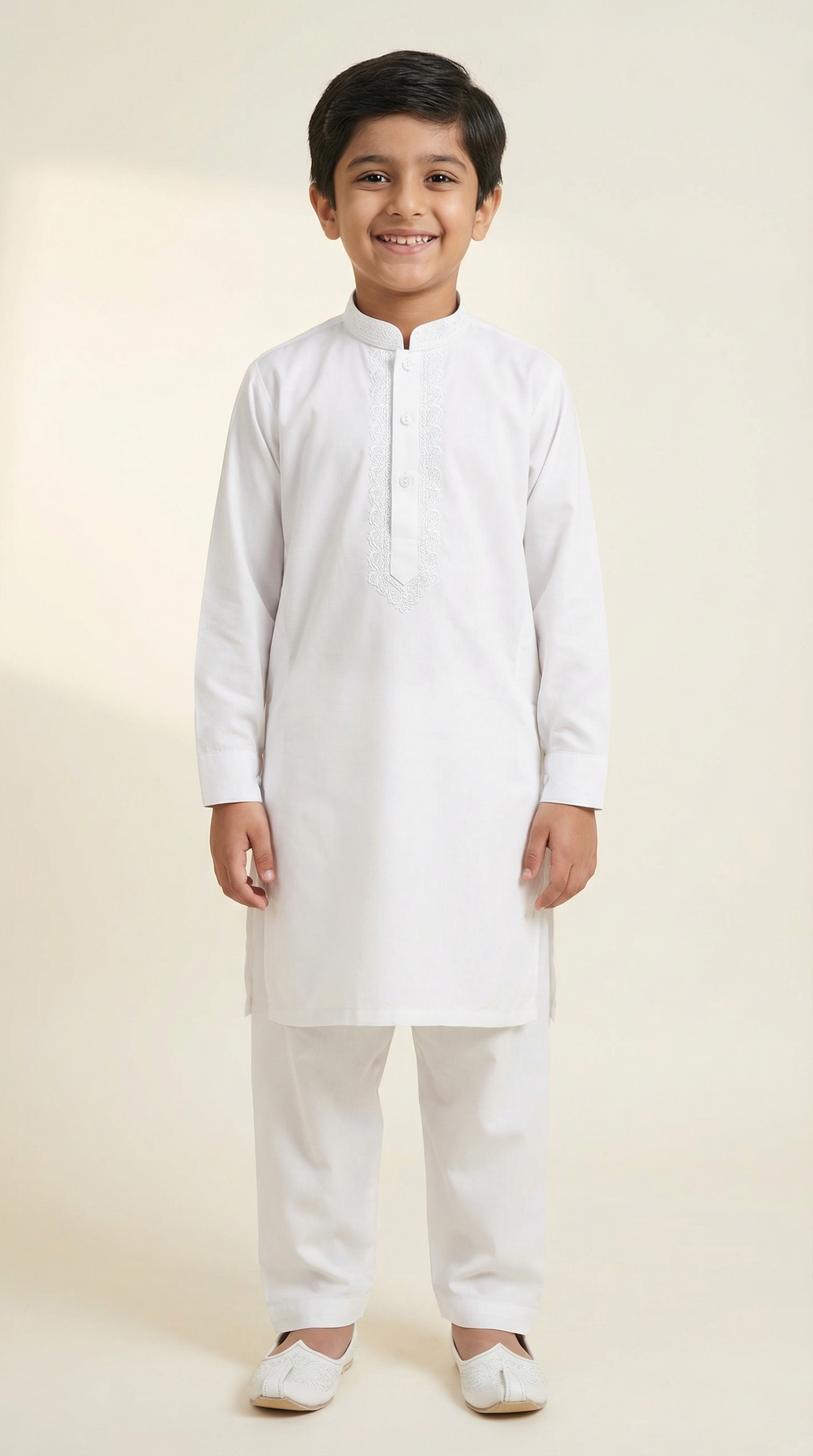 Boys White Shalwar Kameez set with embroidery