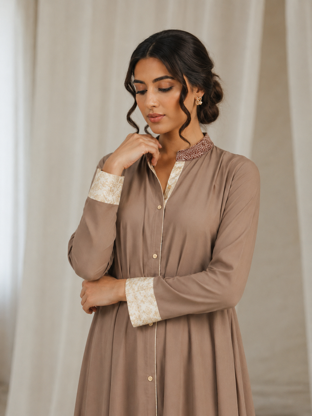 Beige Hand-Embroidered Designer Top