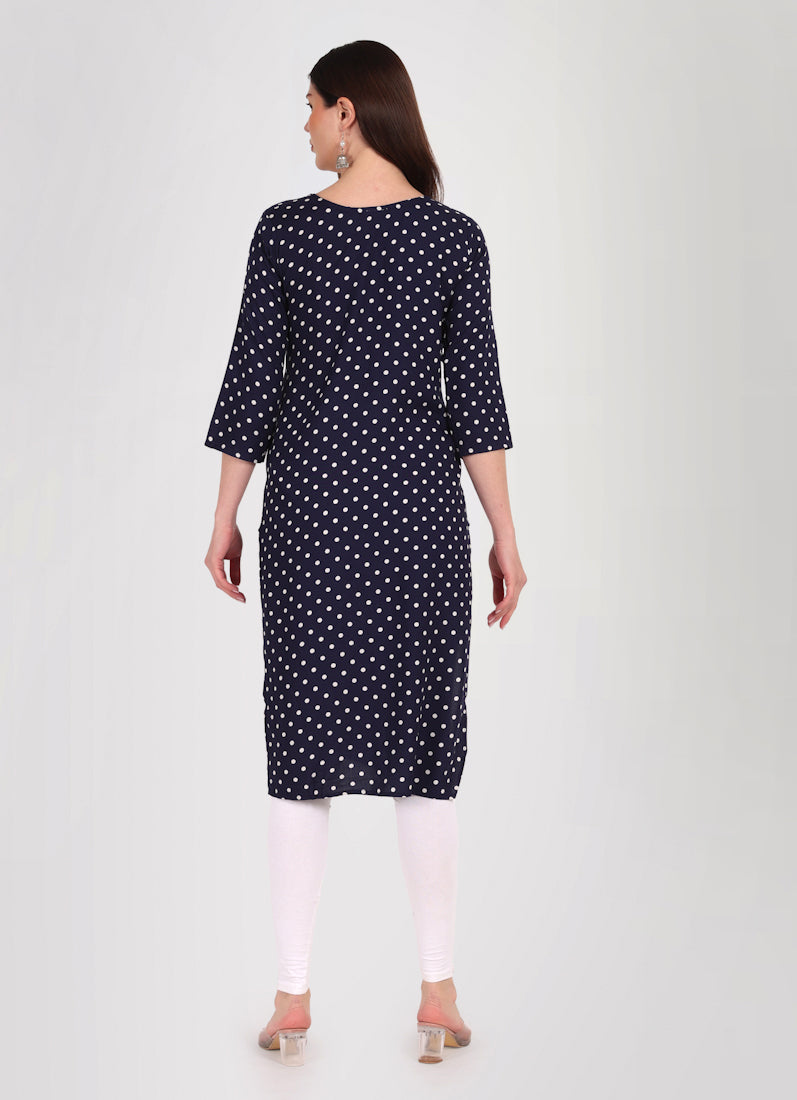 Navy Blue Polka Dot Printed Kurta