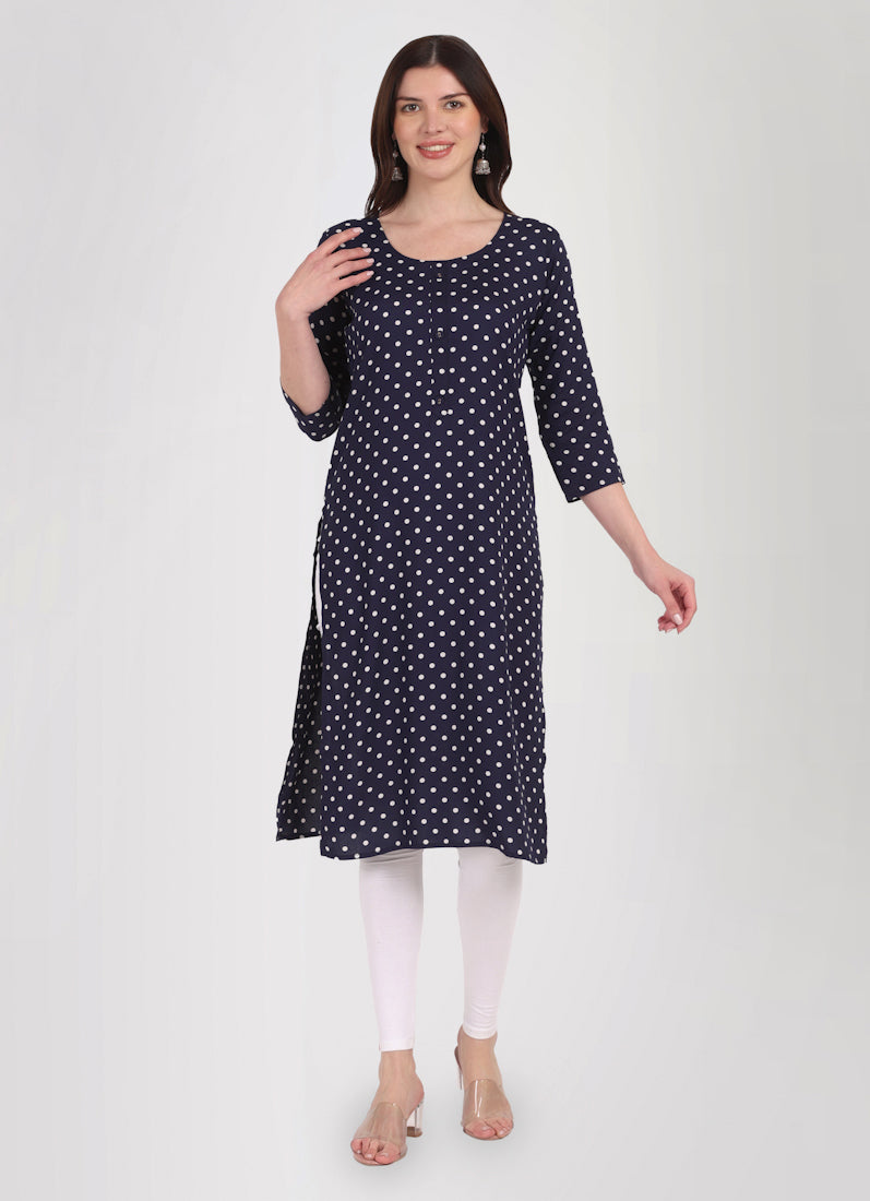 Navy Blue Polka Dot Printed Kurta