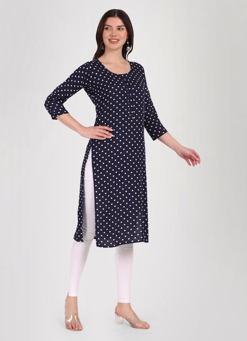 Navy Blue Polka Dot Printed Kurta