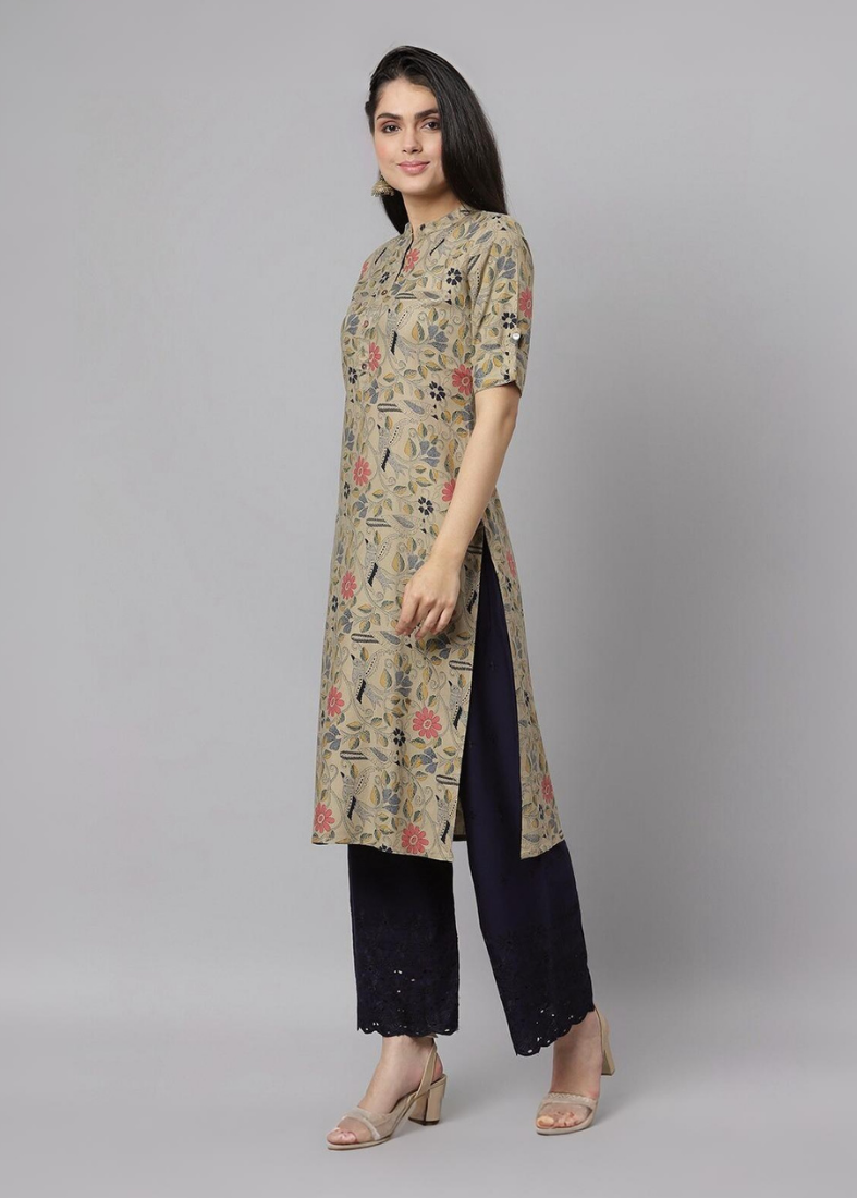 Grey Rayon Printed Kurta