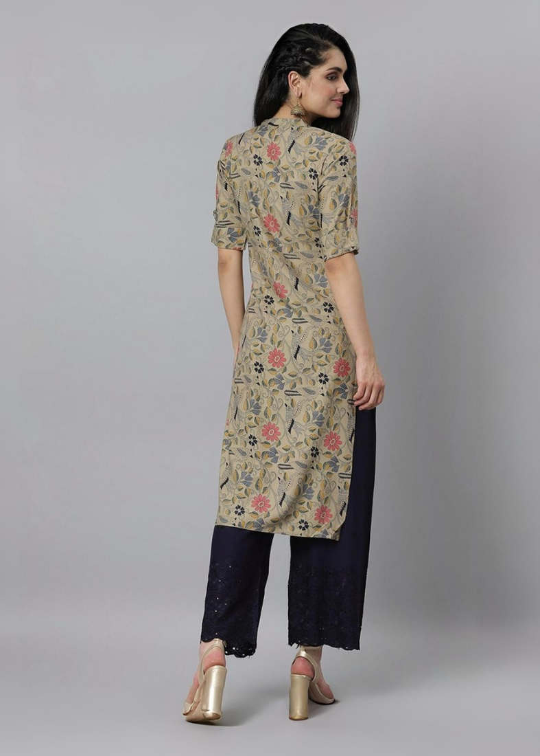 Grey Rayon Printed Kurta
