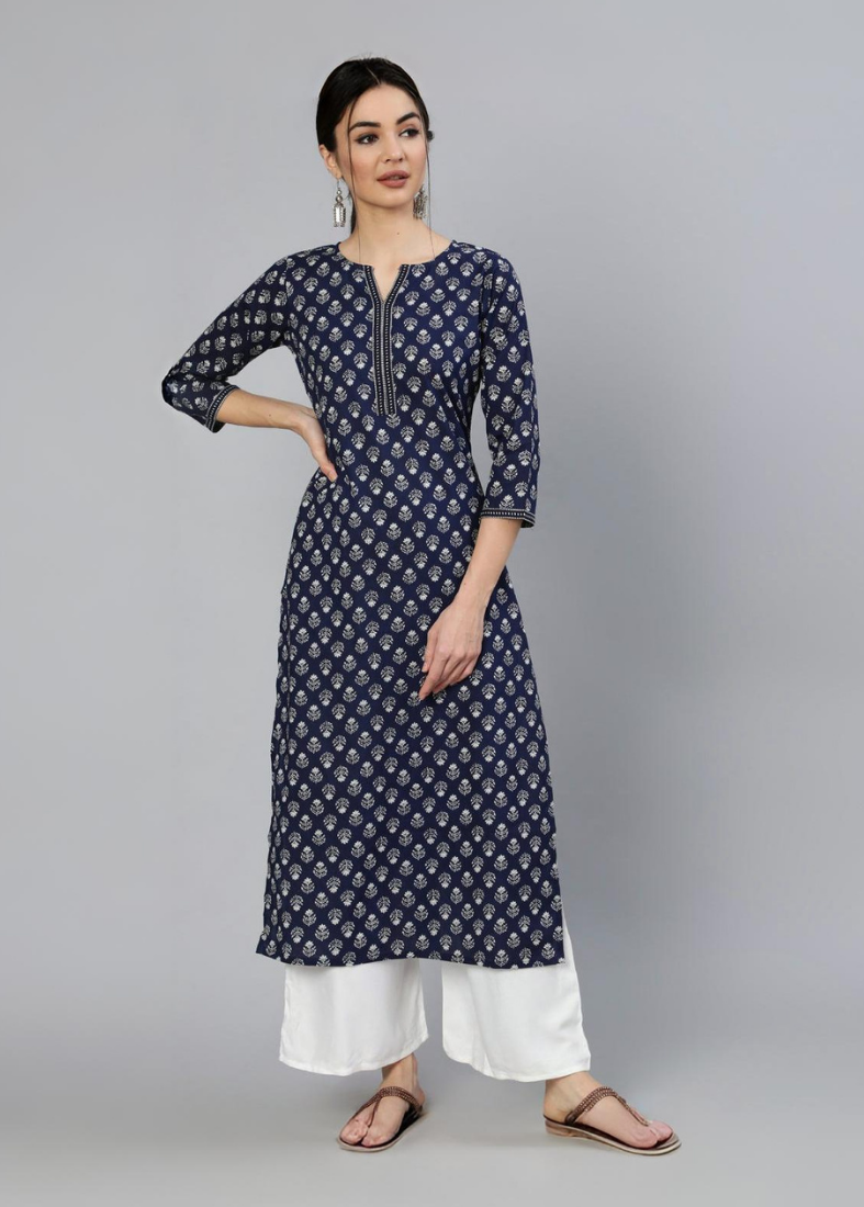 Navy Blue Cotton Kurta