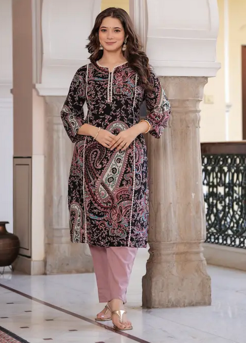 Black Cotton Printed Kurti