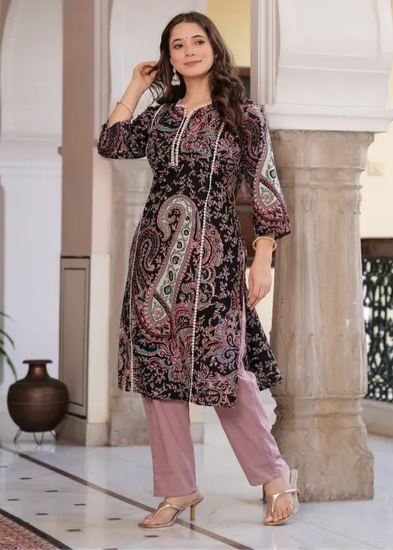 Black Cotton Printed Kurti