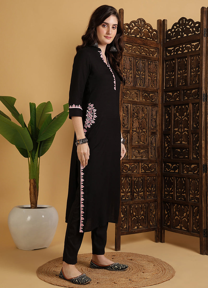 Black Rayon Straight Cut Kurti
