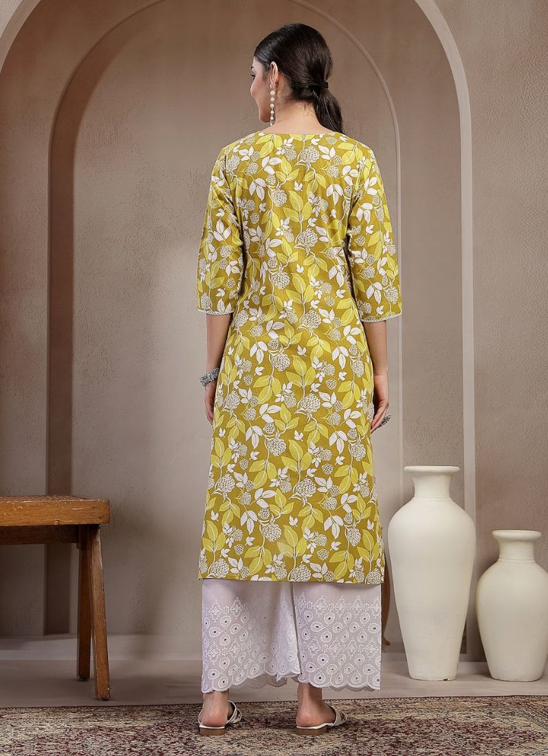 Mehendi Green Cotton A-Line Kurti