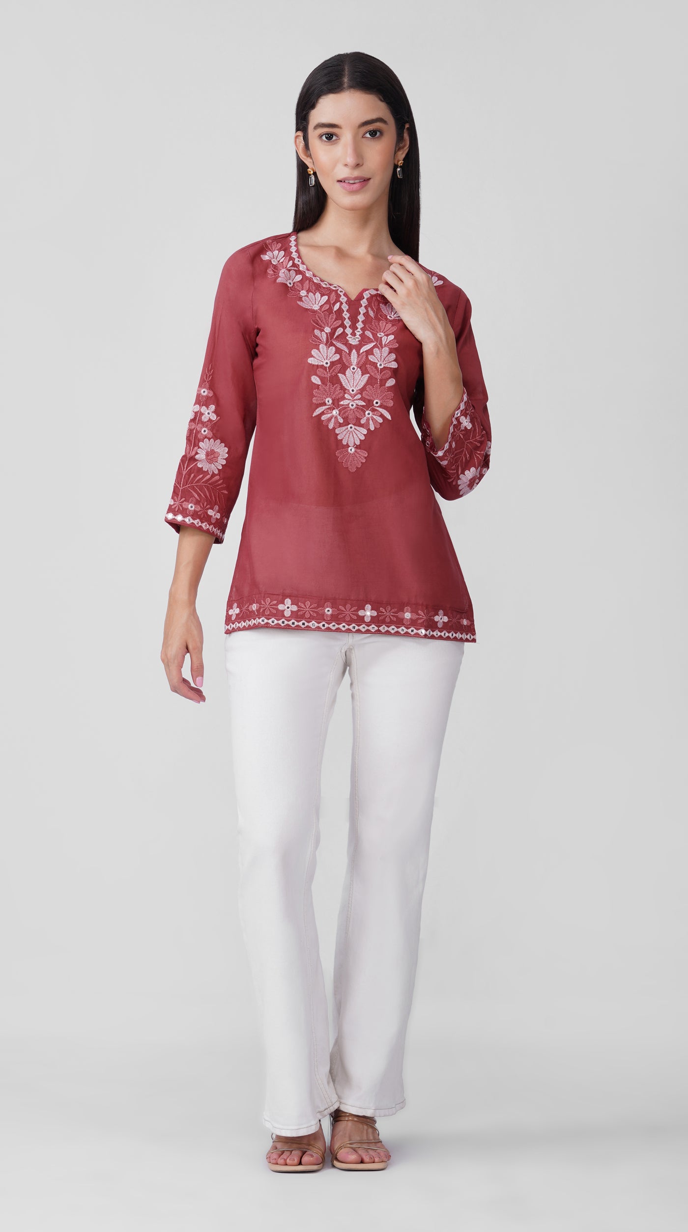 Dusty-pink Chikankari Cotton Kurti