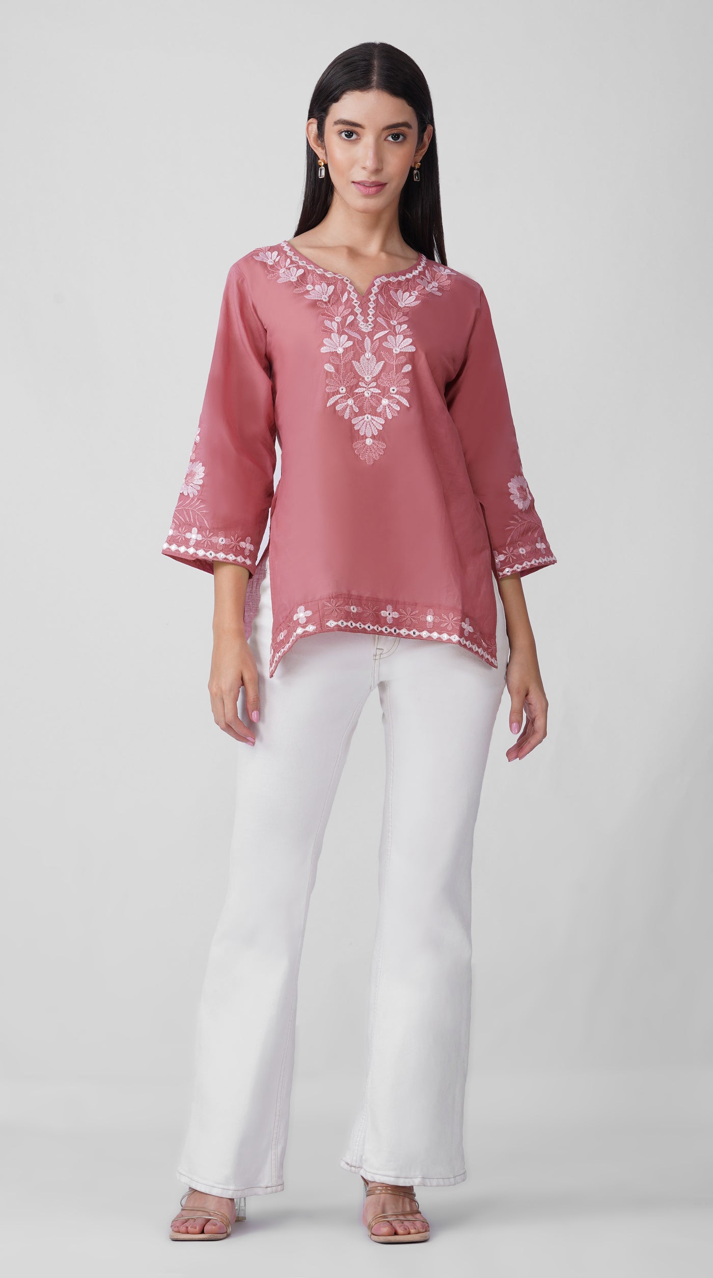 Pink Chikankari Cotton Kurti