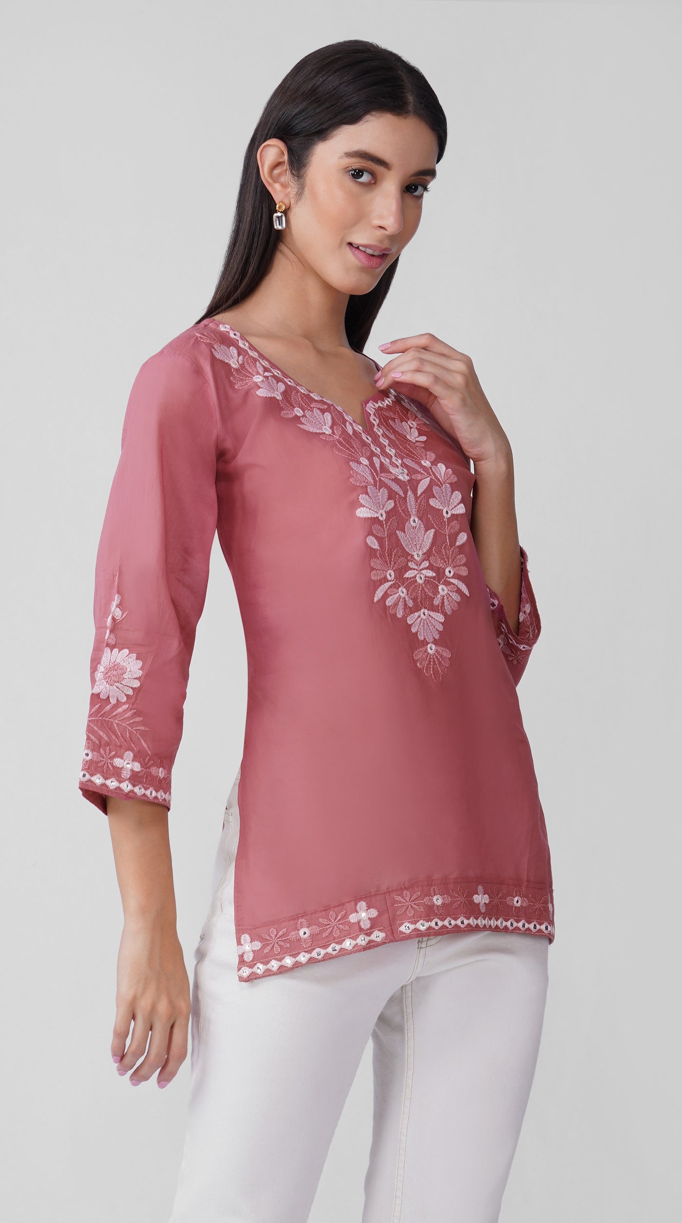 Pink Chikankari Cotton Kurti