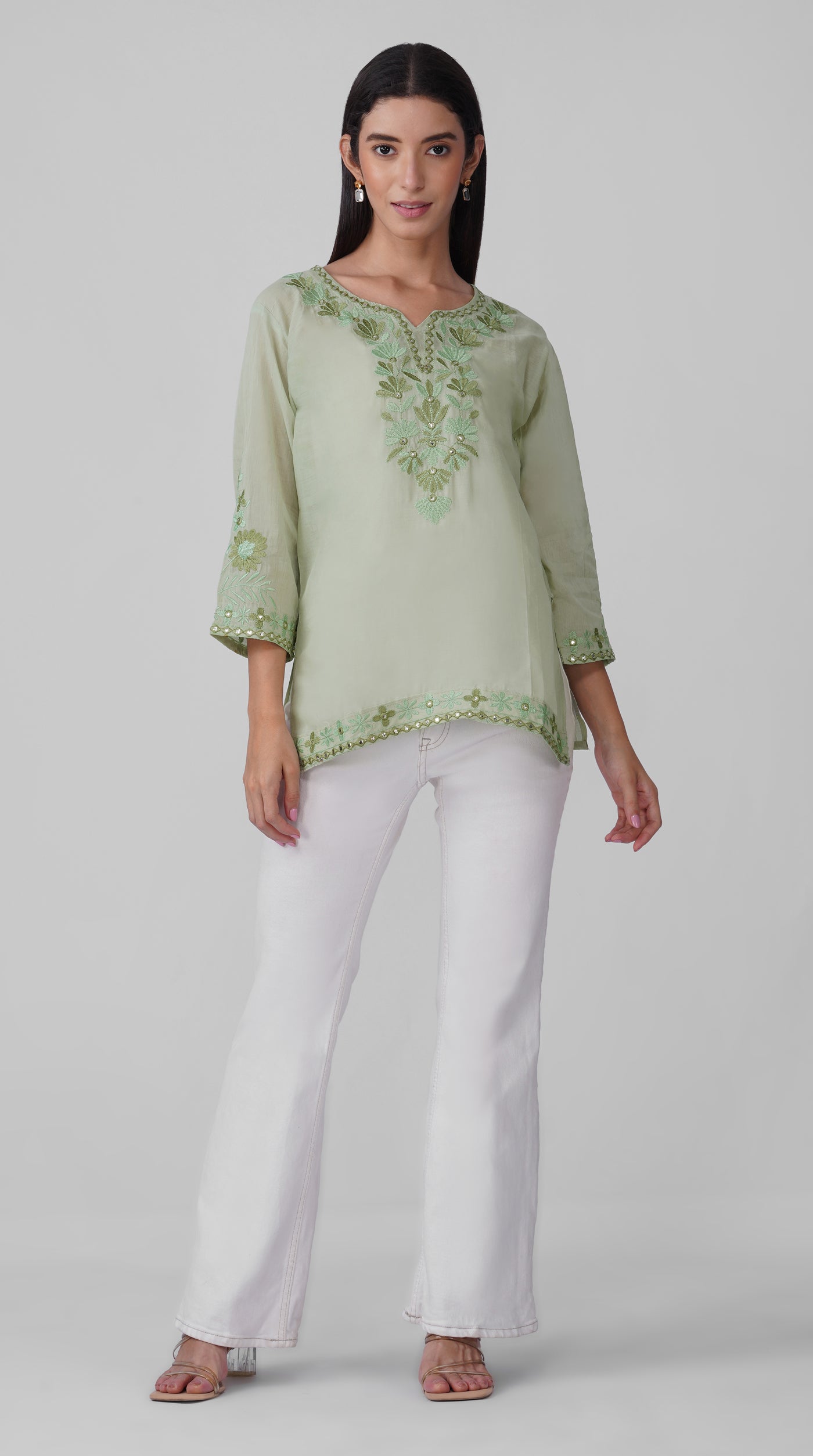Mint Green Chikankari Cotton Kurti