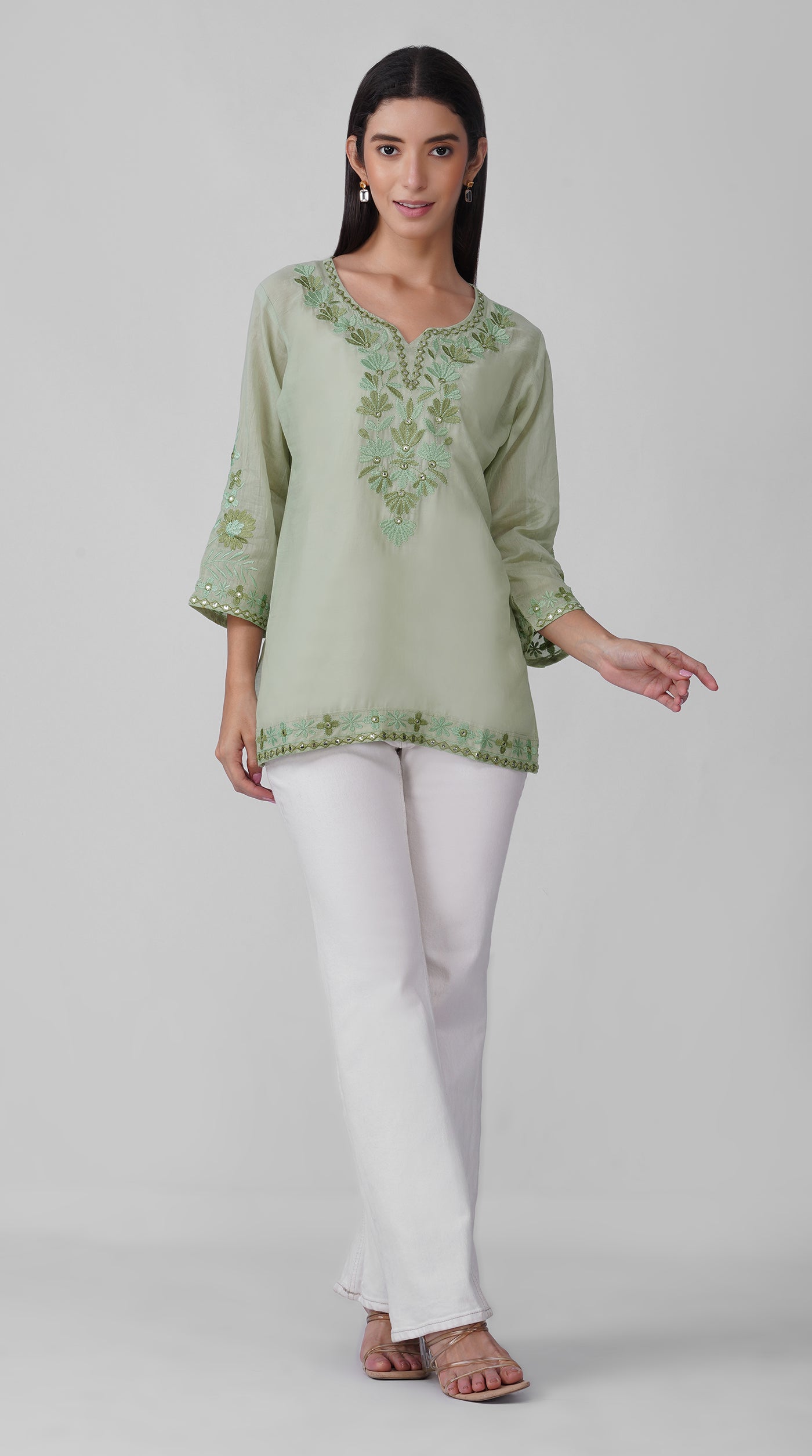 Mint Green Chikankari Cotton Kurti