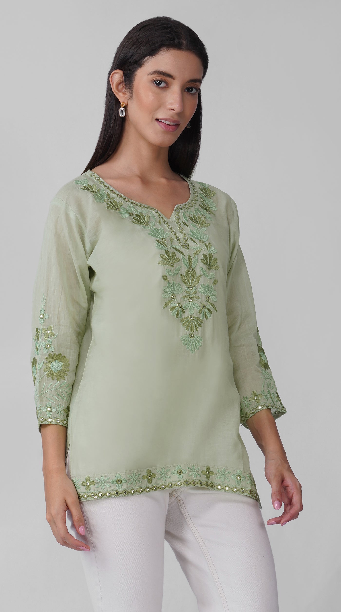 Mint Green Chikankari Cotton Kurti