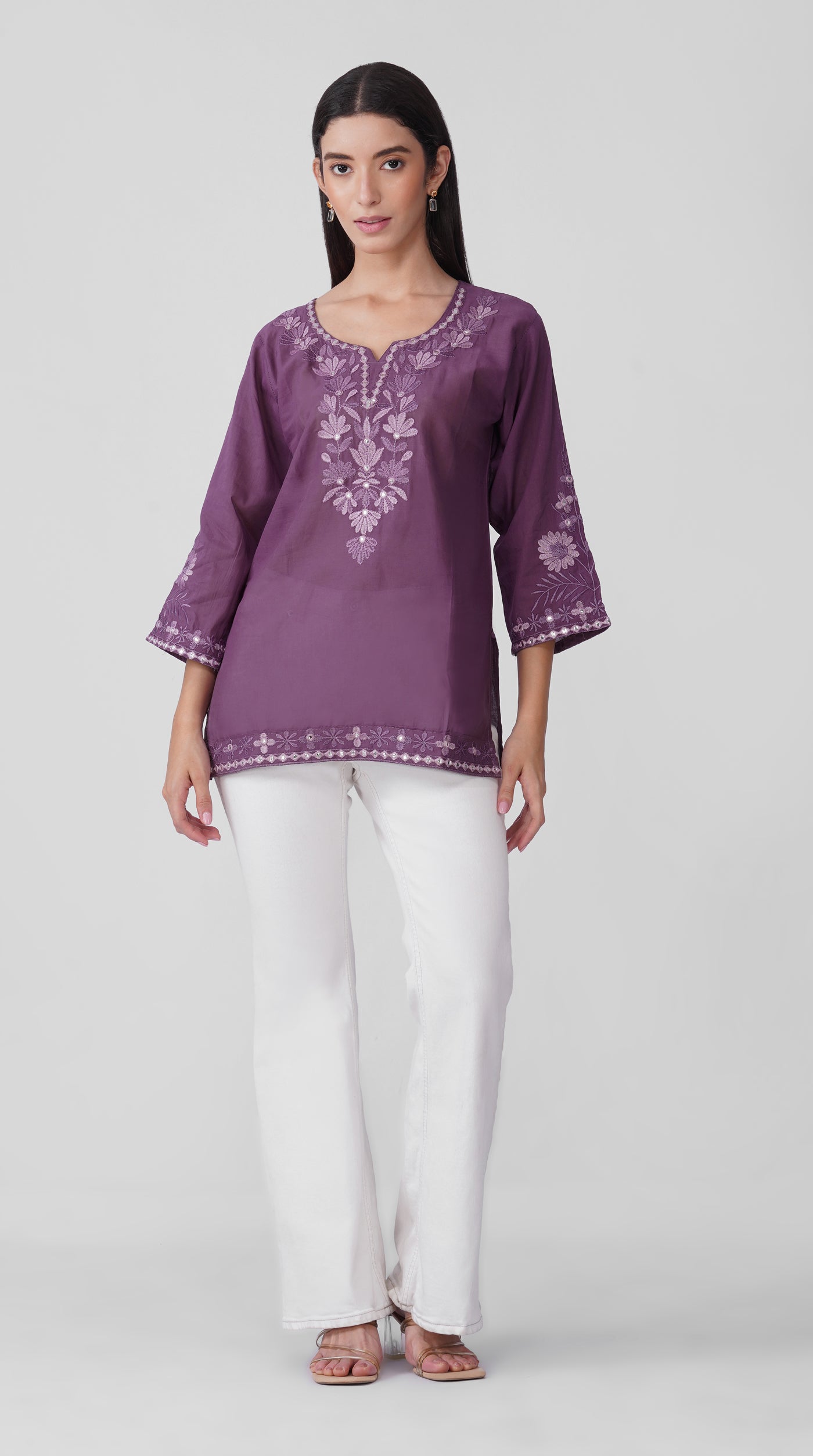 Purple Chikankari Cotton Kurti