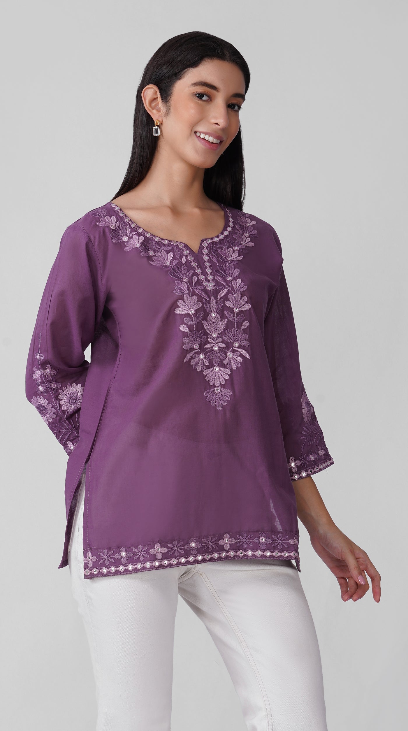 Purple Chikankari Cotton Kurti