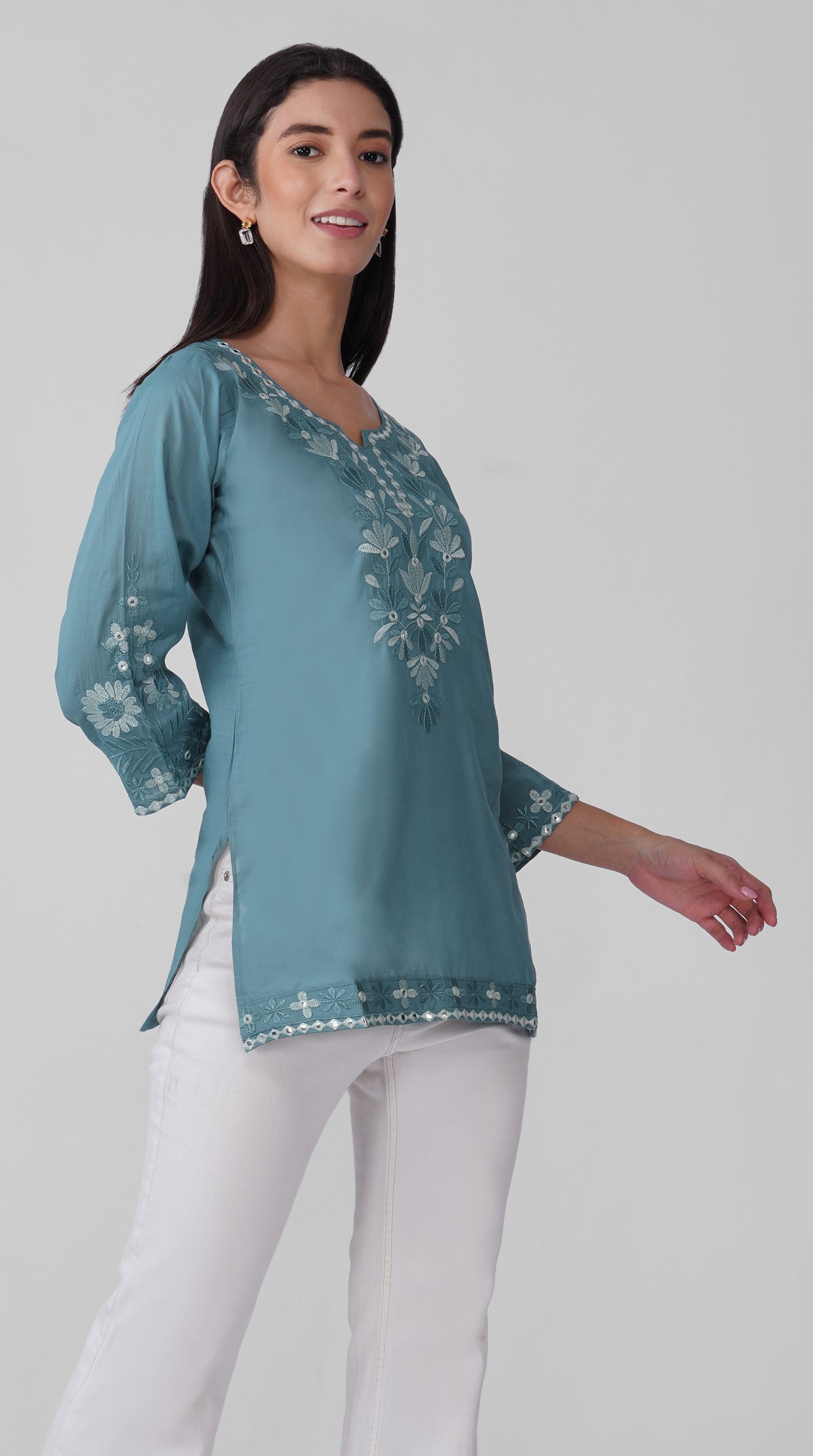 Blue Chikankari Cotton Kurti