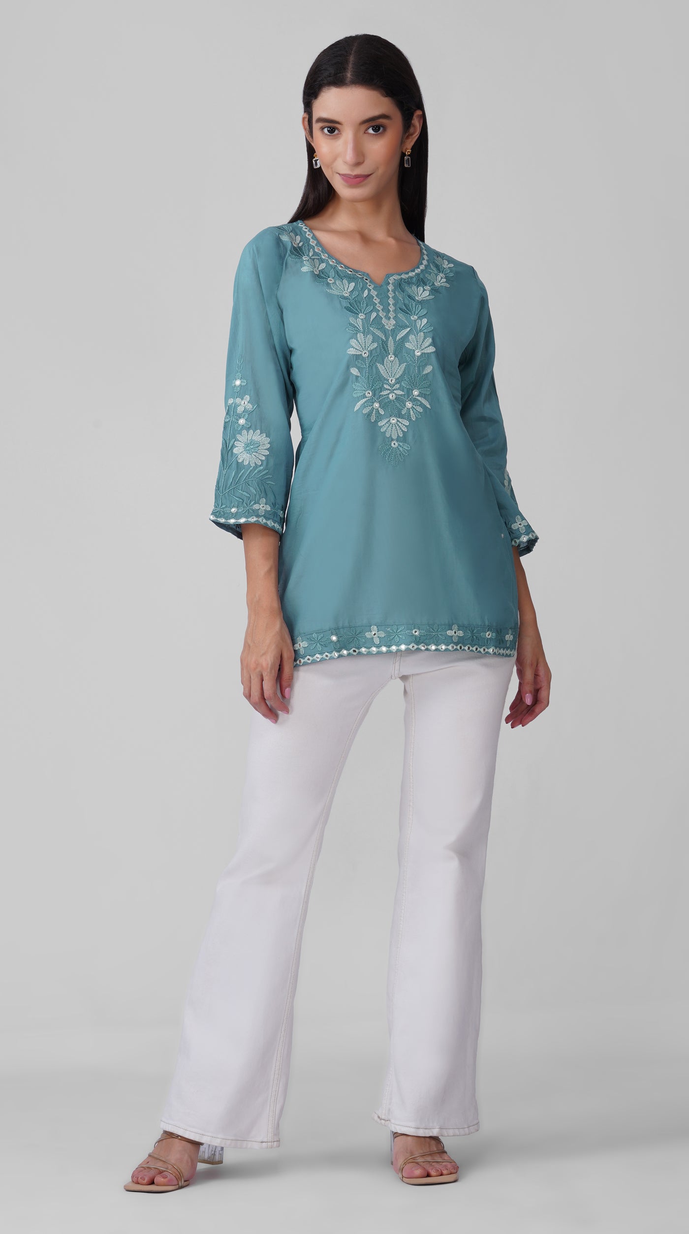 Blue Chikankari Cotton Kurti