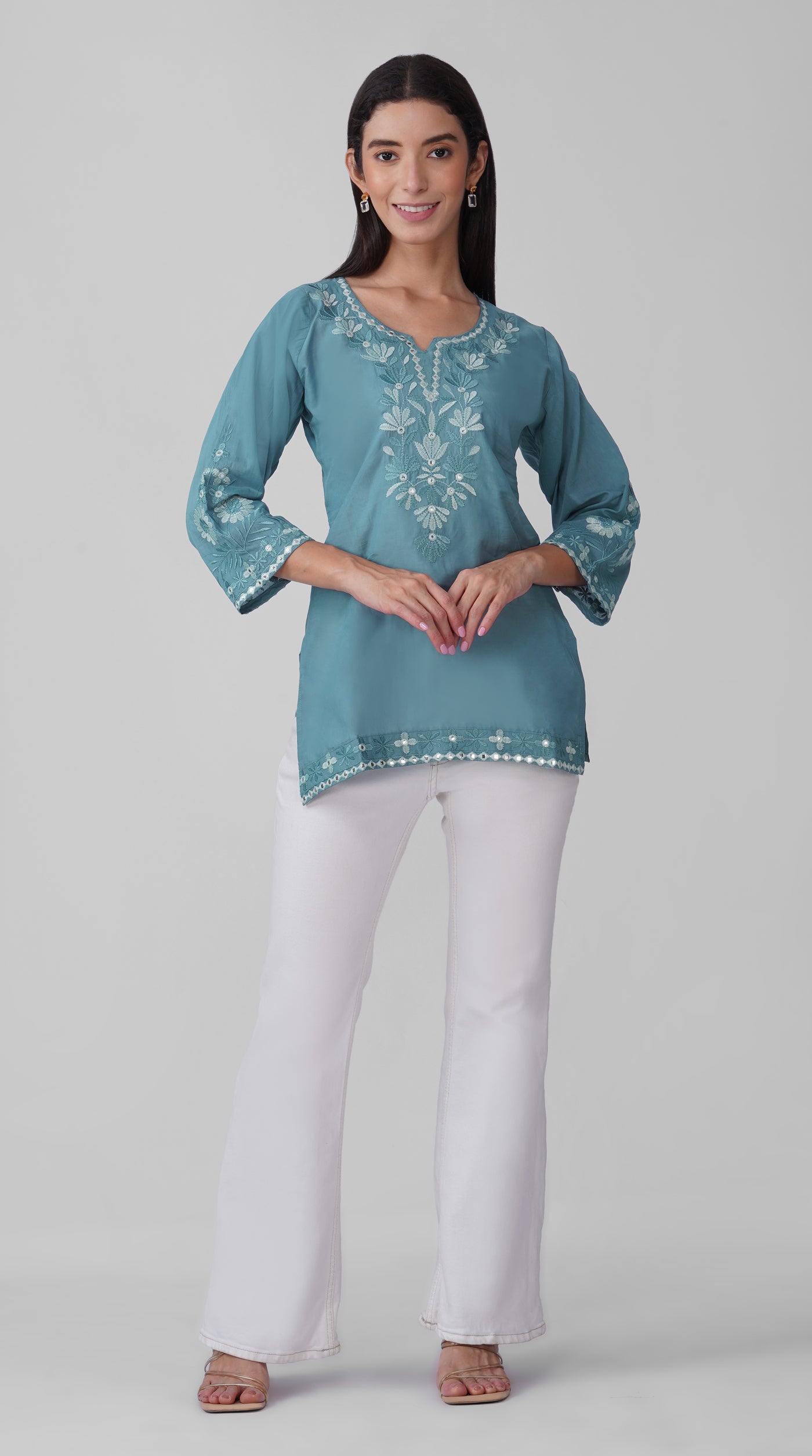 Blue Chikankari Cotton Kurti