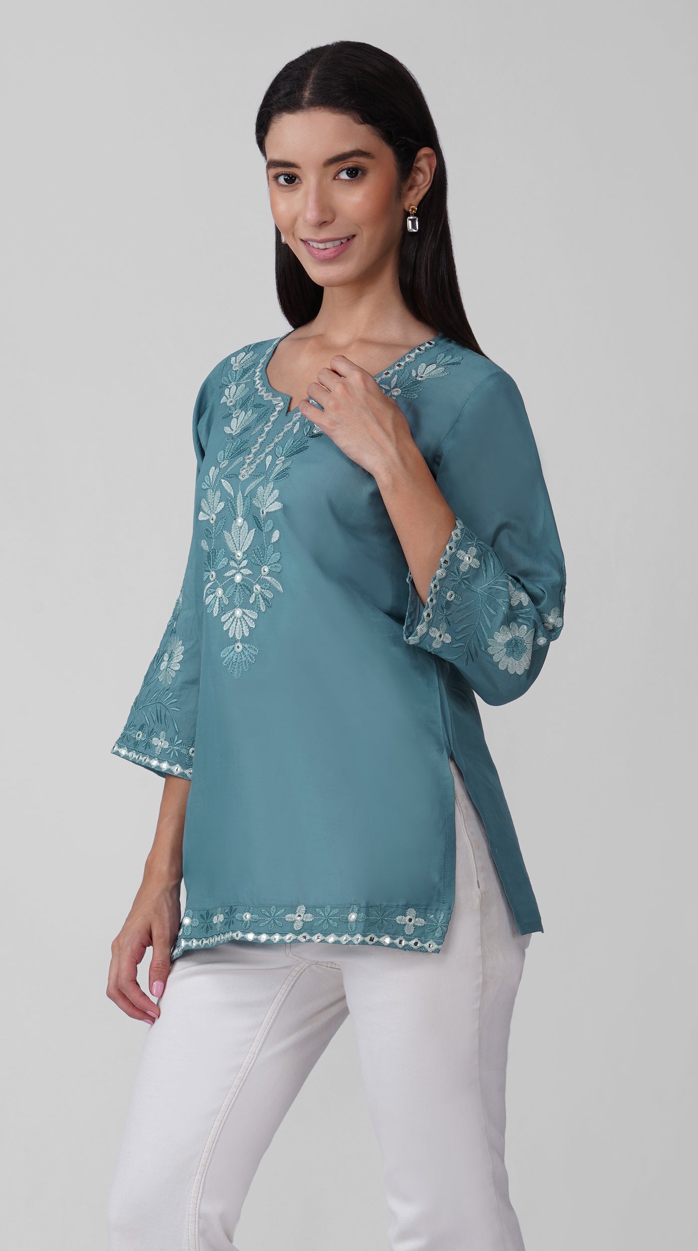 Blue Chikankari Cotton Kurti