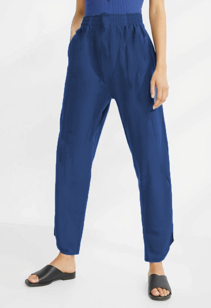 Blue Cotton Trousers with side splits