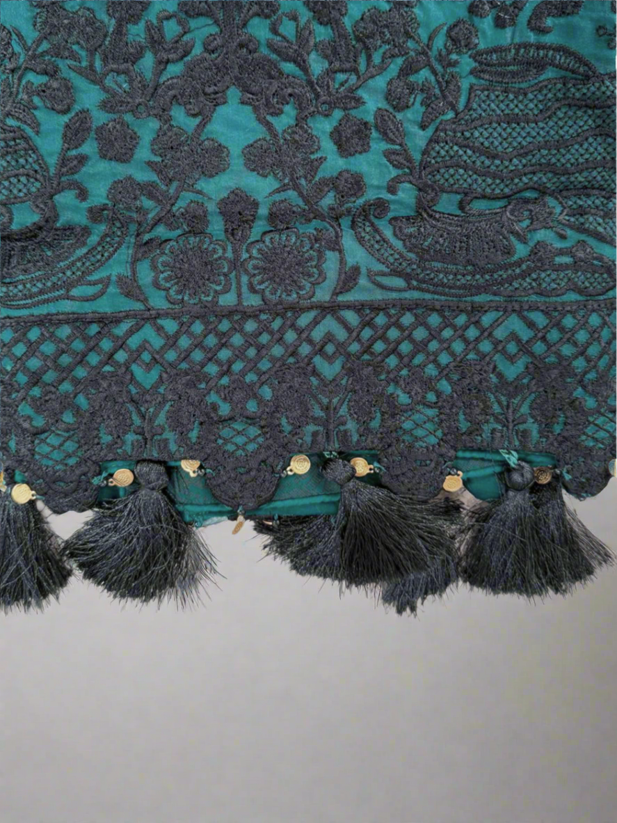 Teal Trouser Suit with Black Embroidery