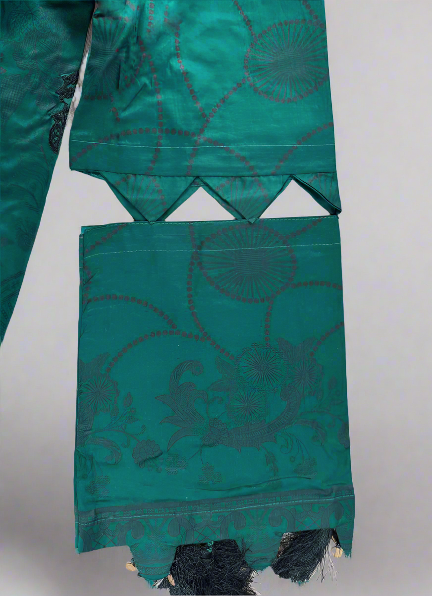 Teal Trouser Suit with Black Embroidery
