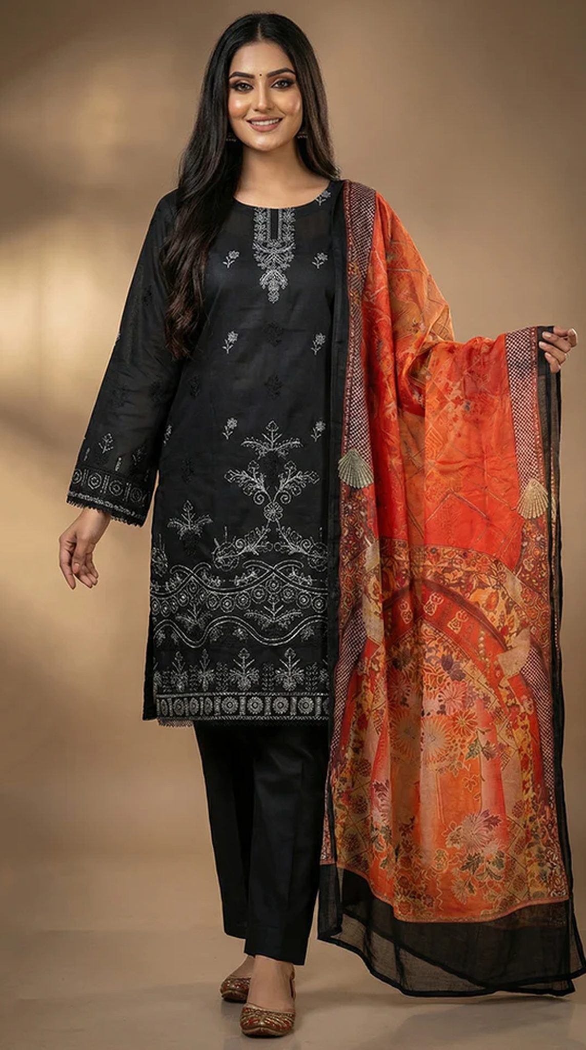 Black Lawn Chickankari Palazzo Suit Set