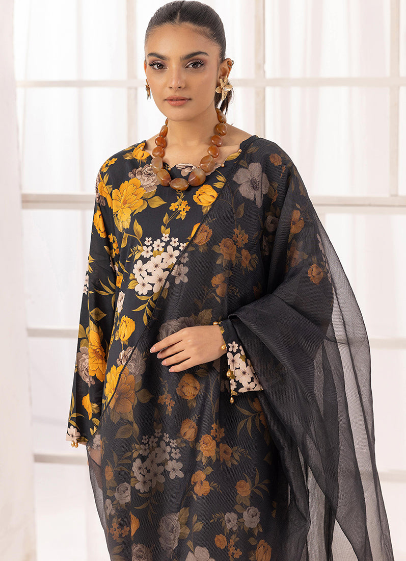 Black Lawn Digital Printed Suit Set