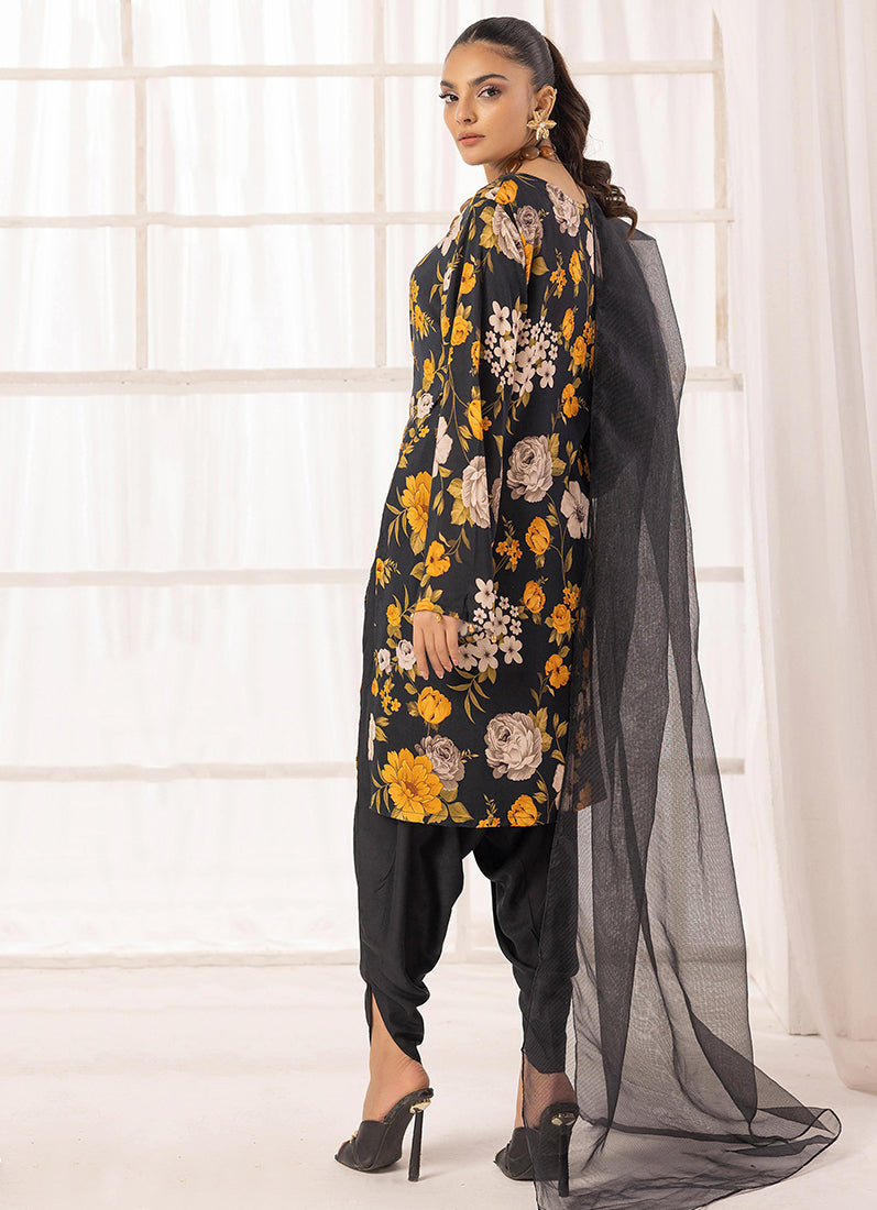 Black Lawn Digital Printed Suit Set