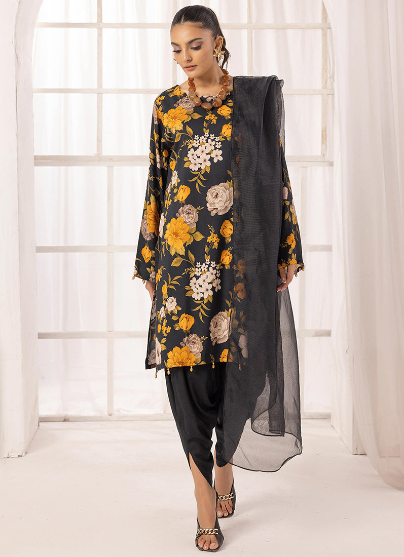 Black Lawn Digital Printed Suit Set