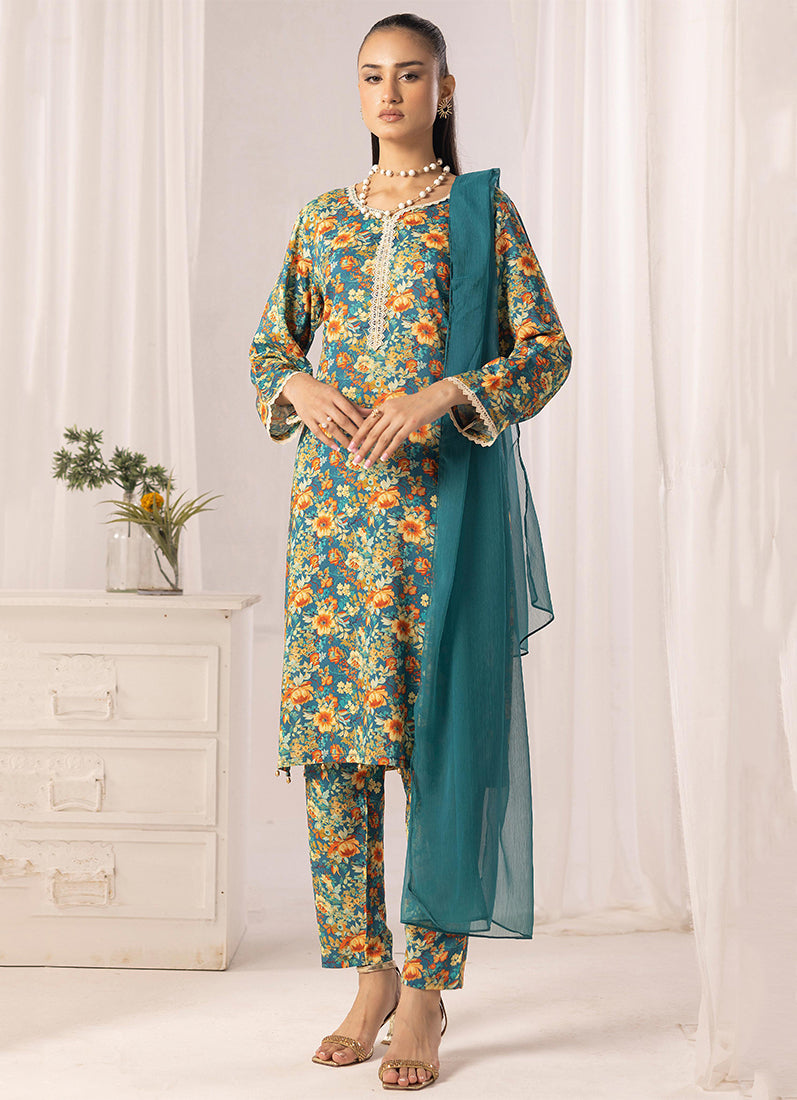 Blue Lawn Digital Printed Suit Set