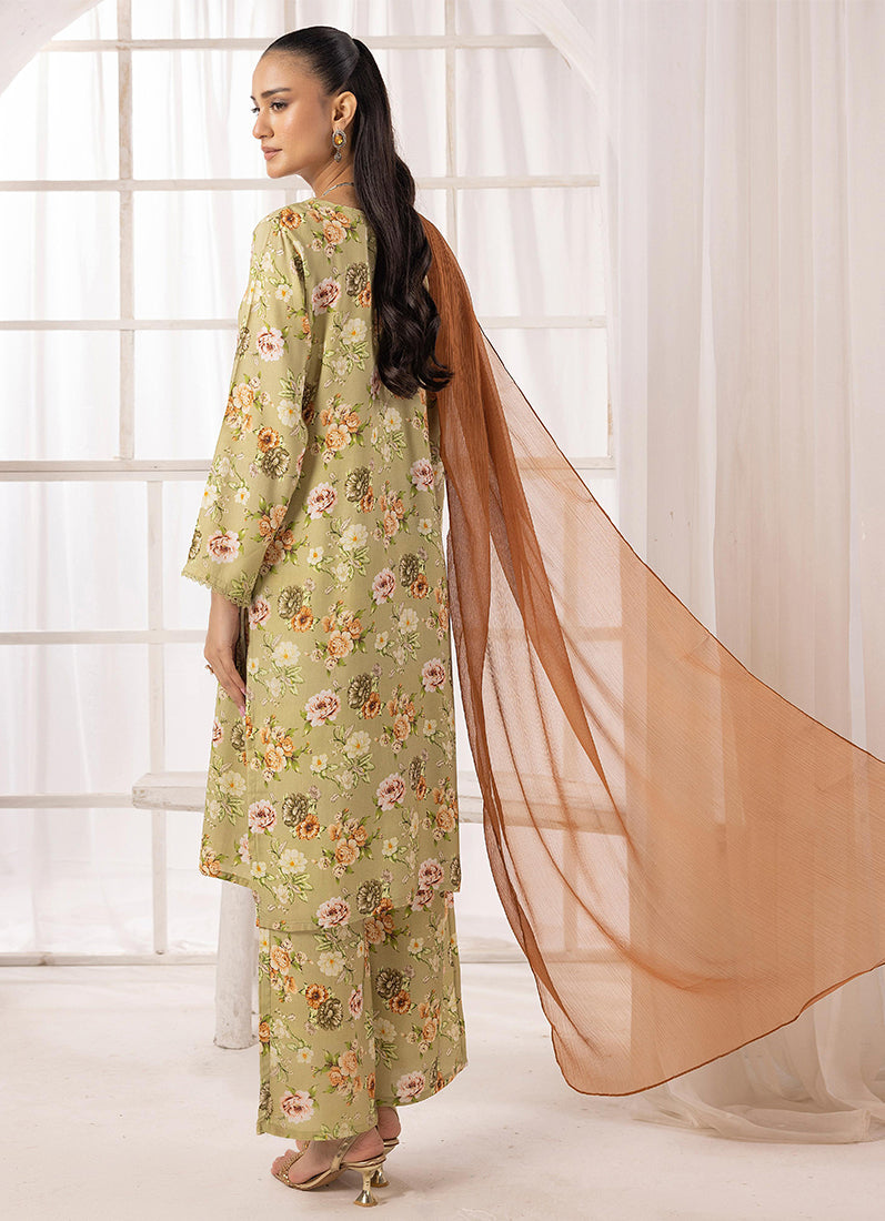 Moss Green Lawn Digital Printed Suit Set