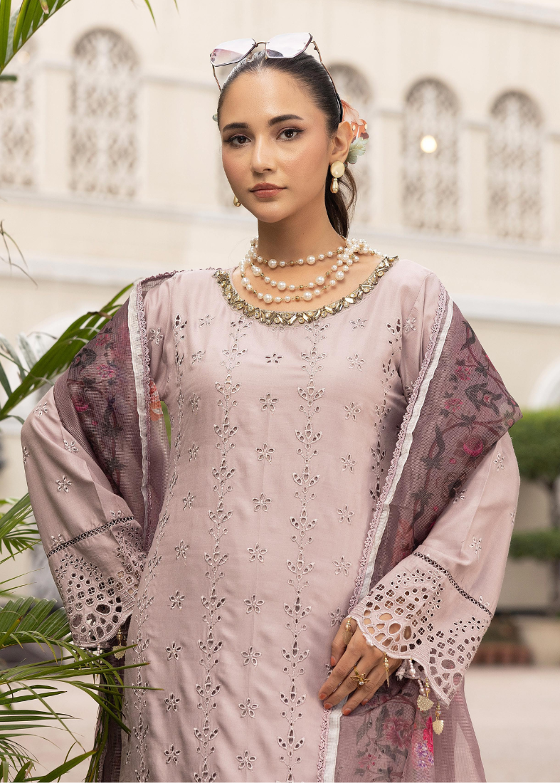 Lilac Chikenkari Handwork Suit Set