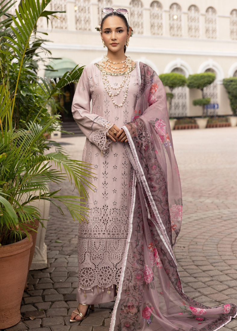 Lilac Chikenkari Handwork Suit Set