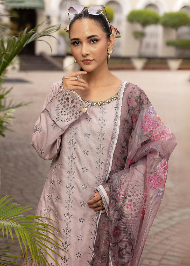 Lilac Chikenkari Handwork Suit Set