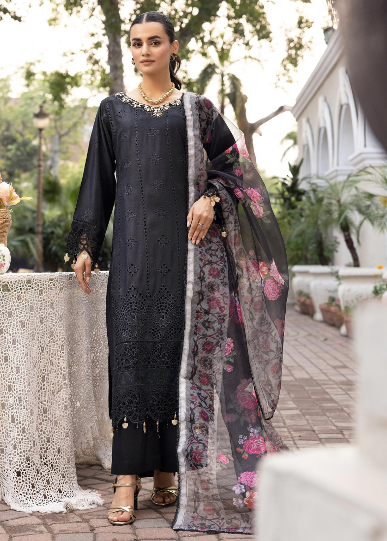 Black Chikenkari Handwork Suit Set