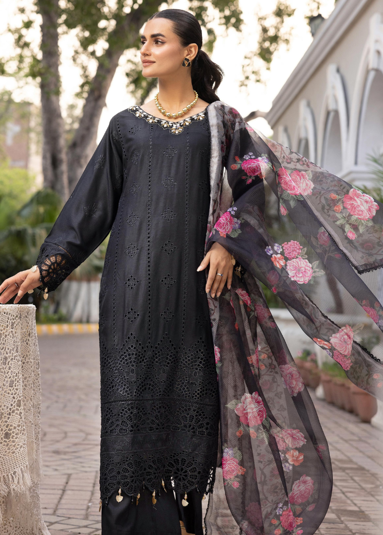 Black Chikenkari Handwork Suit Set