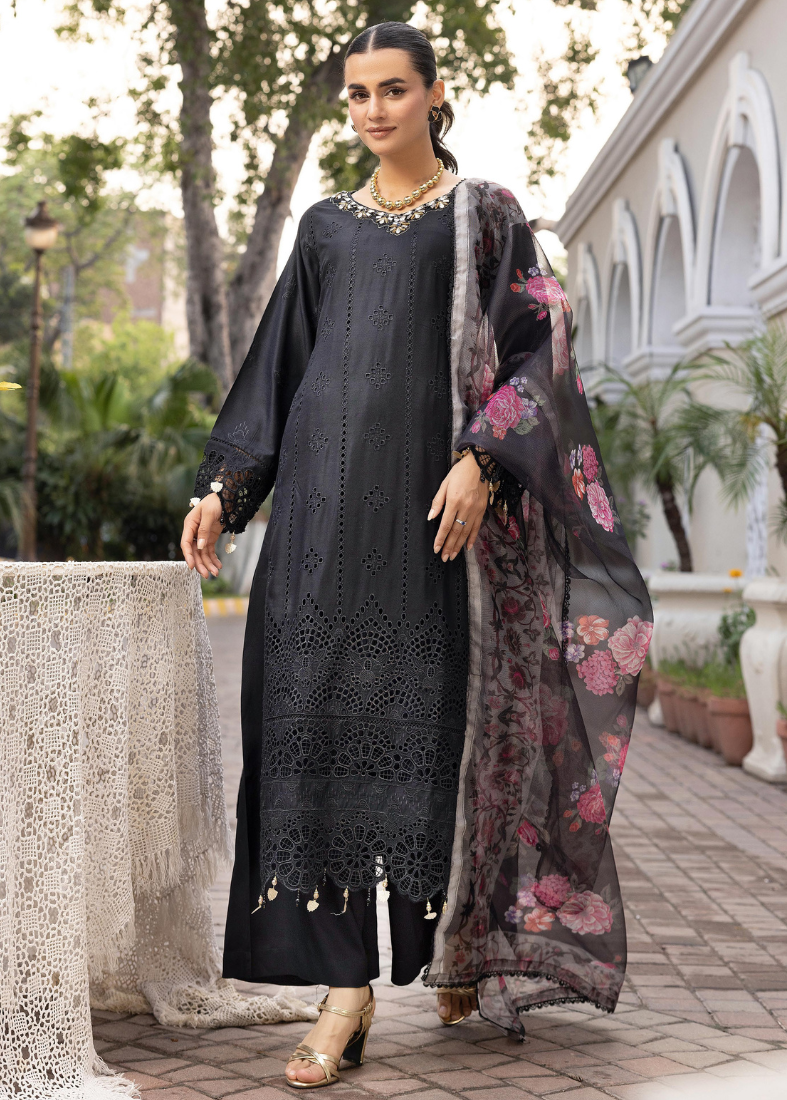 Black Chikenkari Handwork Suit Set