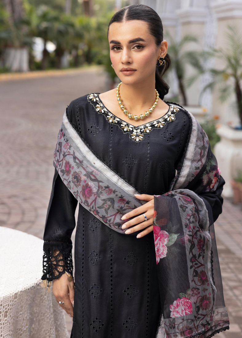 Black Chikenkari Handwork Suit Set