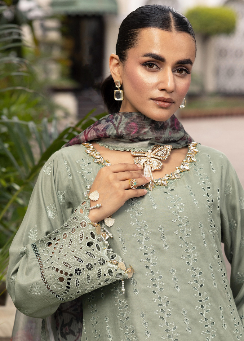 Green Chikenkari Handwork Suit Set