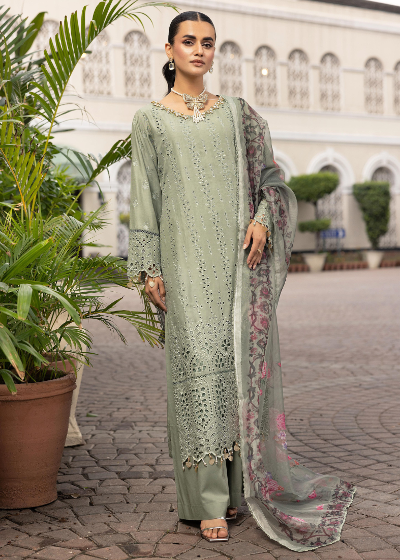Green Chikenkari Handwork Suit Set