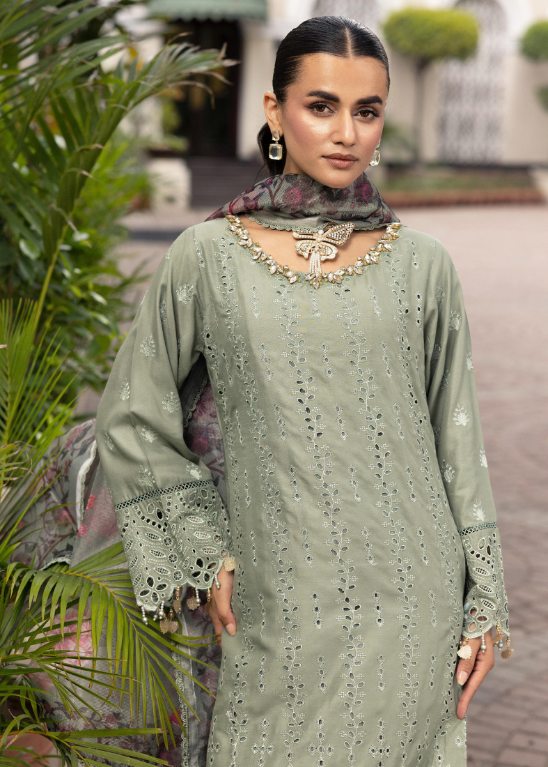 Green Chikenkari Handwork Suit Set